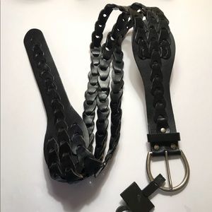 Anthropologie Black Leather Braided Belt Small NWT!